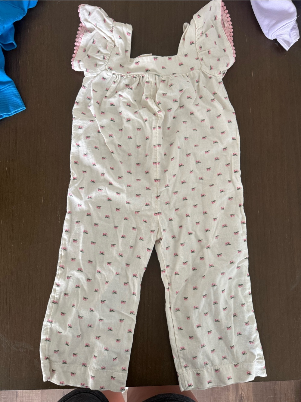 Old Navy Cream Jumpsuit with Pink Floral Accents